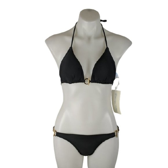 Heaven's Here Other - Heaven's Here Women's Bikini Size Small Black Gold Accents Halterneck String